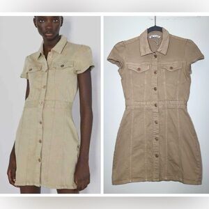 Zara Beige Short-Sleeve Button Dress